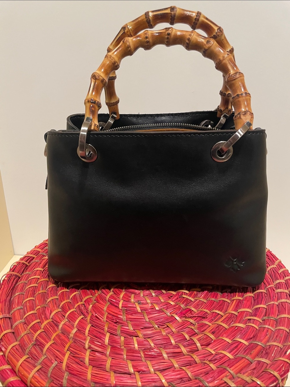 Patricia Nash Black Leather Bag with Bamboo Handles